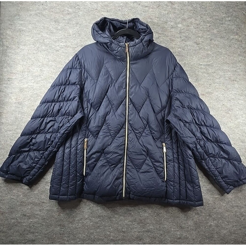 MICHAEL KORS Quilted Packable Hooded Down Fill Puffer Jacket Coat 2X Blue